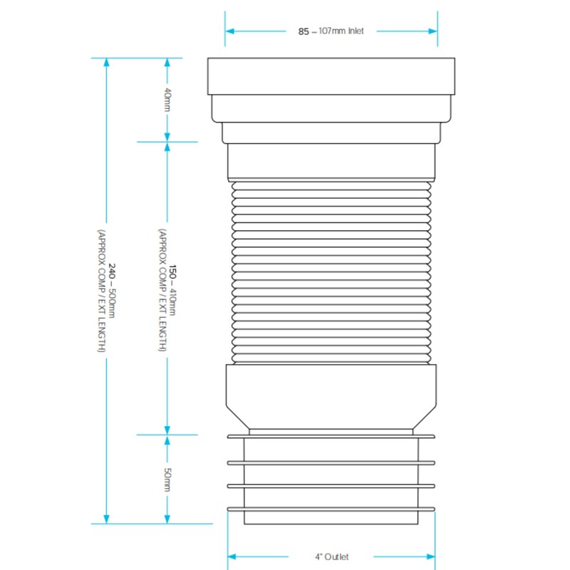Hulthor Flexible Pan Connector 240-500mm, Universal Toilet Pan Connector for