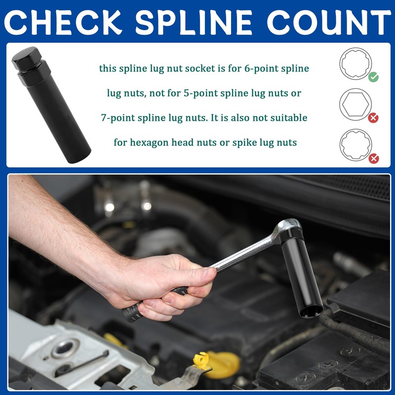 Small 6 Spline Lug Nut Socket,Wheel Lock Key for 19