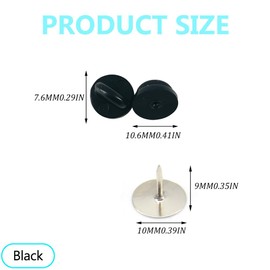Hocansen 100 Pairs Rubber Pin Backs 10mm Brooch Pin Backs locking Diy Lapel Pin Backing Clasp with Blank Pins for Jewelry Badges (Black/SL-BJ)