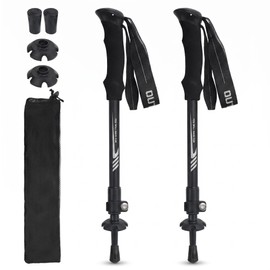 JIEHET Folding Hiking Sticks, Lightweight 7075 Aluminum Alloy Mountain Tech Trekking Poles for Men, Collapsible Walking Sticks for Travel, EVA Foam Grip, Set of 2 - Black