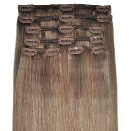 20 inch, FULL HEAD, 6pcs, Silky Soft Clip-in Hair Extensions - 100% Remy, Triple Weft, Human Hair, (20", 160g, 18/8 - Light Brown, Brunette, Golden Blonde Blend)