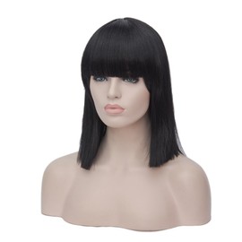 Similler Women Black Bob Synthetic Short Wigs High Temperature Fiber Hair with Fringe/bangs Cosplay Wig Cap 15"
