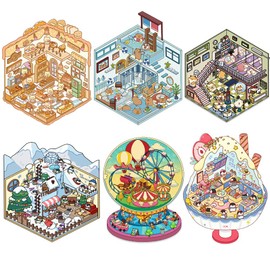 6 Sets 3D House Sticker Scene Kit – DIY Miniature Decoration Stickers for Adults & Teens to Create Your Own Cozy Home Scenes – Cute Vinyl Designs for Laptop, Bottle, Phone, Journal, Scrapbook