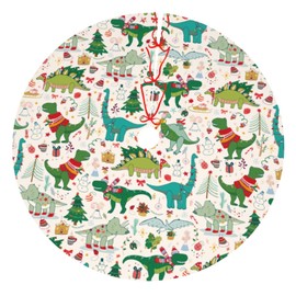 Cute Christmas Dinosaur Christmas Tree Skirt 48 Inches Animal Tree Skirt Xmas Tree Mat Holiday Party Supplies Christmas Tree Decorations