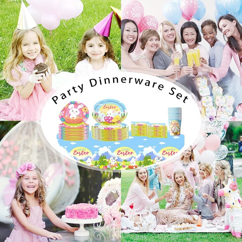 51PCS Easter Tableware Set Theme Decoration,Easter Party Tableware Set, Easter