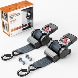 WELLUCK Retractable Ratchet Tie Down Straps for Boat Trailer, Jetski – Heavy Duty 3300lbs Break Strength with Transom Bolt-On, 2 x 72 Inch, 2-Pack