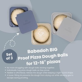 Babadoh Pizza Making Accessories | BIG Pizza Dough Proofing Containers with Lids | Set of 3 | Multi Blue (1 Dough, 1 Smoke, 1 Steel) | Big Size (make 12-16" Pizzas)