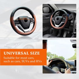 Ziciner - Funda para volante, de piel suave, duradera, elástica de alta calidad, forro elástico, transpirable, antideslizante, accesorios universales para el interior del coche de 14.5 a 15 pulgadas
