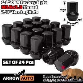 ARROW 24x Black 1.8" Tall M14x1.5 OEM Factory Style Lug Nut 7/8" Fit Newest Ram 1500