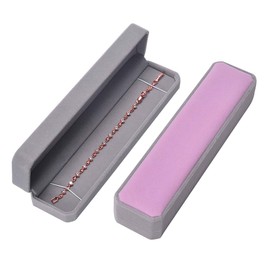 iSuperb Set of 2 Velvet Necklace Chain Bracelet Display Case Storage Jewelry Gift Box Pink Gray 8.7x1.6x2inch