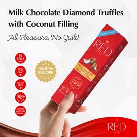 Red Delight Milk Chocolate Diamond Truffles -1.55 oz, Pack of 10 - Smooth Coconut Filling - Kosher, No Added Sugar, Gluten-Free Treats - Creamy European-Style Confectionery