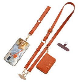 Clip And Go Strap For Phone With Wallet Crossbody Phone Lanyard Adjustable Wrist Strap Cell Phone Strap With Zippered Pouch (Brown)