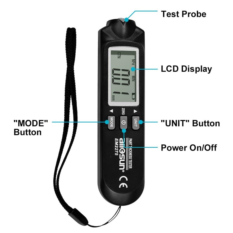 allsun Digital Paint Thickness Tester Car Paint Depth Gauge Meter