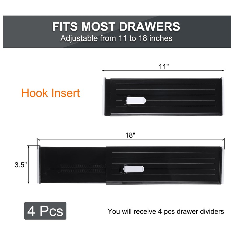 sourcing map 4 Pcs Plastic Drawer Dividers Organizer 11"-18" Adjustable