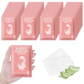 Makeup Remover Wipes Individually Wrapped Facial Cleansing Towelettes Bulk, Disposable Cleanser Makeup Removal Cloths Pad for Oil Dirt Skin Care Removing Mascara Lipstick Travel Hotel Aloes (100 Pack)