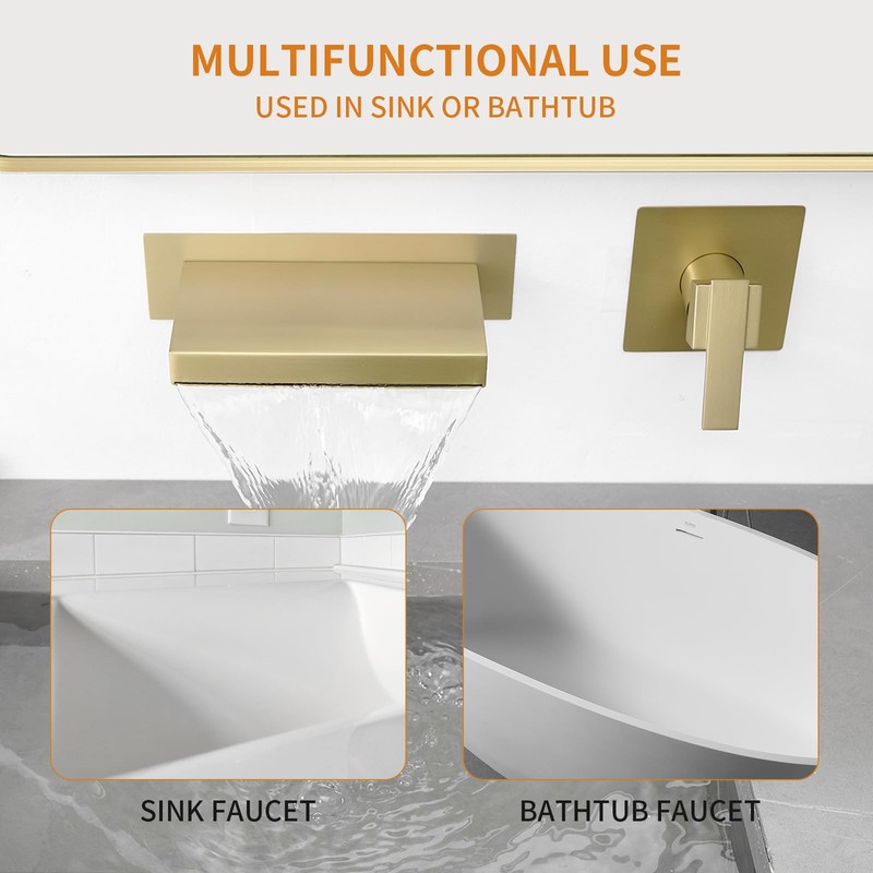Homevacious Wall Mount Bathtub Faucet Brushed Gold Waterfall Bathtub Single