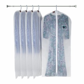 CARASELLE Peva Clothes Cover Protector Bag with Zip, Garment Covers Wardrobe Storage for Suits/Long Dress for Women, Transparent White Soft Touch (128 x 60 cm, pack of 5)