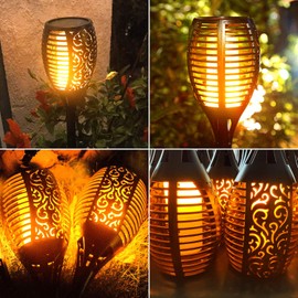 LazyBuddy Solar Torch Light with Flickering Flame, Large Solar Fire Lights Outdoor, Halloween Landscape Decoration Lighting Security Tiki Torches for Garden, Pathway, Lawn, Auto On/Off Dusk to Dawn