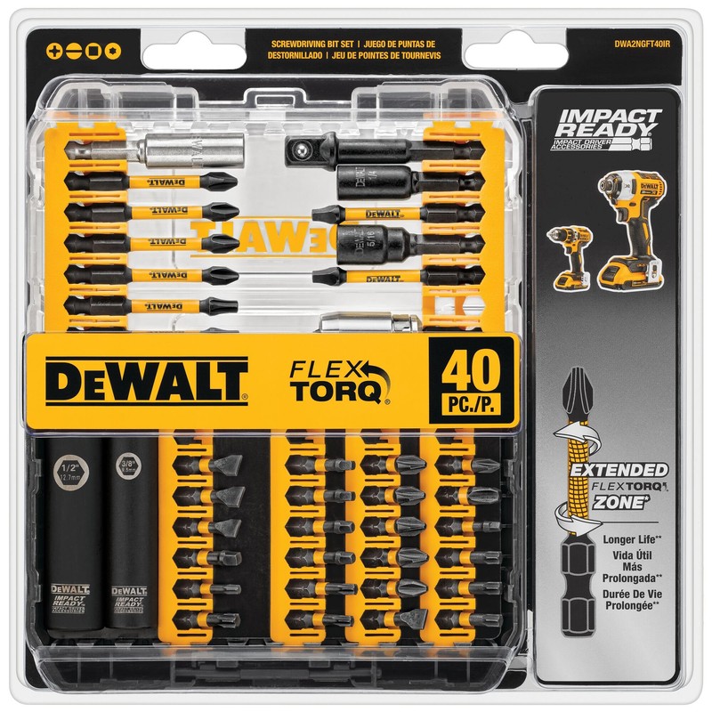 DEWALT DWA2NGFT40IR Impact Ready Flextorq 40-Piece Steel Screwdriver Bit Set
