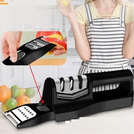Knife Sharpener for Kitchen | 3-in-1 Knife Sharpener with 6-in-1 Vegetable Chopper and Fish Scale Remover | Handheld Knives & Pocket Knife Sharpener | Knife Sharpener for Chefs & Serrated Knife