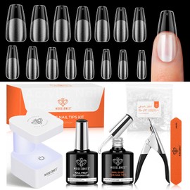 modelones Gel Nail Kit Medium Coffin, Upgrade 510Pcs Fake Nails, 9-in-One Glue Prep Dehydrator & Portable Mini U V Light Acrylic Clipper, Coffin Tips Extension Kit for DIY Salon Home Gifts