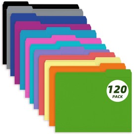 File Folder, PANDRI 120 Pack Colored File Folder, 1/3 Cut Tab, Letter Size, Assorted 12 Colors Filing Folder for Office School Business