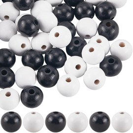 SOFPLATE Pack of 50 Black Wooden Beads 20 mm Round Wooden Beads Loose White Natural Smooth Lacquered Loose Spacers for Bead Jewellery Making Bracelets Necklaces Farmhouse Garland Christmas Tree Urla