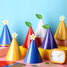 RoundFunny 15 Pcs Birthday Party Supplies Hats Toys Mine Birthday Hat Craft Colorful Cone Paper Hats with Elastic String for Baby Shower Boys and Girls Party Favor