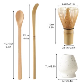 Matcha Tea Set with Bamboo Matcha Whisk and Spoon, Ceramic Matcha Whisk Holder Matcha Making Kit(White)