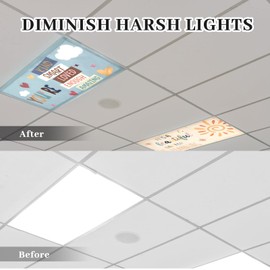 ROCEEI Pack of 4 Fluorescent Light Covers for Ceiling Lights, 4 x 2 Ft, Magnetic Light Covers for Classroom Office Home School Ceiling Decor(Boho Style)