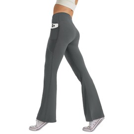 SEAJOJO Women's High Waist Flare Yoga Pants Tummy Control Casual Bootcut Leggings with Side Pockets Dark Grey