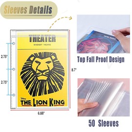 Playbill Binder with Sleeves 50, Playbill Holder Fit Broadway 5.5 x 8.5 Playbill, Heavy Duty 3-Ring Theatre Binder for Theater Enthusiasts or Playbill Collectors