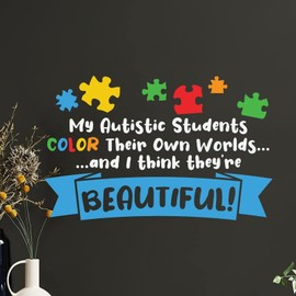 My Autistie Students Color Their Own Worlds Vinyl Wall Decal Autism Awareness Sticker for Wall Puzzle Piece Wall Decals For Decoration Mural Decal Wall Art Decor For Classroom Farmhouse Store Showcase