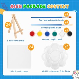 ESRICH 24 Set Mini Acrylic Paint Kit,Mini Stretched Canvas with Easel,Valentines Day Gifts,Acrylic Paint Strips,Paint Palettes,Painting Brushes, Mini Canvas and Easel Set for Kids Artists Beginner