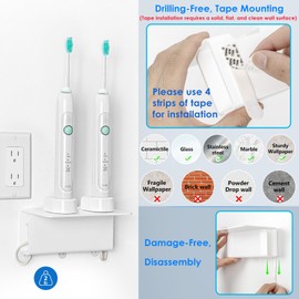 OAPRIRE Electric Toothbrush Holder for Bathroom, 2 Pack Acrylic Electric Toothbrush Holder Wall Mounted Come with Cable Organizer, Saving Space and Convenient Charging - White