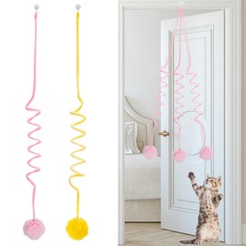 Aczyqws 2 PCS Hanging Door Cat Plush Toy Trailer Toy Retractable Cat Toy Interactive Coral Reef Toy With Bell Indoor Cat Kitten Hunting Workout(Pink,Yellow)