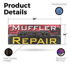 Muffler Repair Vinyl Decal 36 Inch x 14 Inch Weatherproof Heavy-Duty Adhesive Backing | Professional Auto Services, Reliable Maintenance, Affordable Pricing | Made in USA