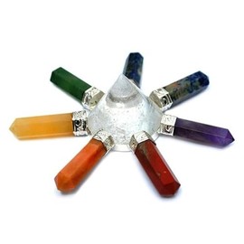 Juno Natural Energy Generator – Reiki Crystal Healing Tool for Chakra Balancing, Energy Clearing & Spiritual Wellness with Clear Quartz Surrounded by 7 Chakra Crystal Pencil