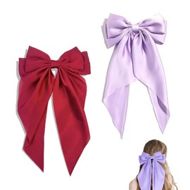 Bow Hair Clip, 2 Pieces Women Hair Bows Large Bow Hair Clip French Hair Clips Girls Hair Clips (Purple and Red)