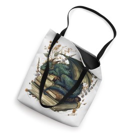 Cute Dragon Books Cottagecore Flower Bookworm Book Lover Tote Bag