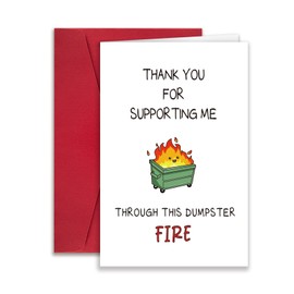 RollupJoy Funny Thank You Card for Him Her, Cute Support Card for Coworker Boss Teacher, Lovely Appreciation Card, Thank You for Supporting Me Through This Dumpster Fire