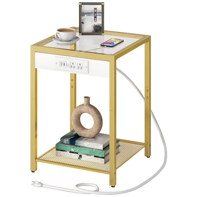 HOOBRO Side Table with Charging Station, End Table with USB