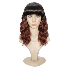 Ucubb Pelucas cortas y rizadas con flequillo para mujer, pelucas onduladas de 14 pulgadas, pelucas sintéticas resistentes al calor.