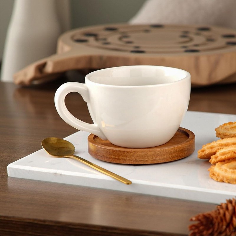 Acacia Wood Coasters with Lip for Drinks Set of 4,