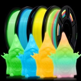 RepRapper 4 x 250g Glow Colors Pack, Glow in The Dark PLA Filament 1.75mm (+- 0.03mm) for 3D Printer, 4x250g Spools - Green, Blue, Yellow, Rainbow