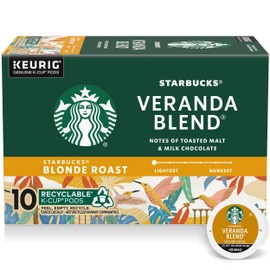 Starbucks K-Cup Coffee Pods, Starbucks Blonde Roast Hot or Iced Coffee, Veranda Blend, 10 Keurig Pods