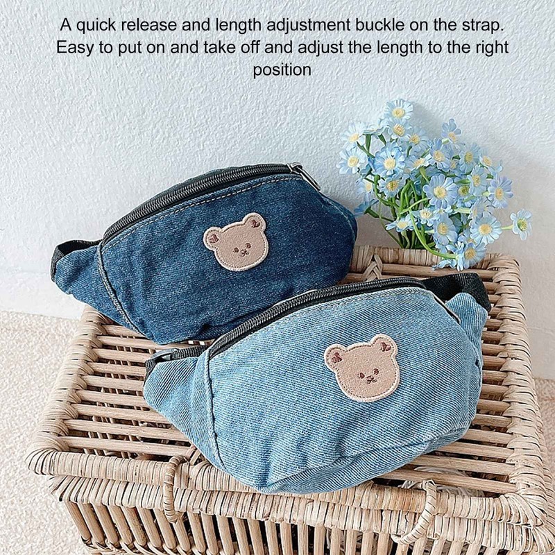 Kids Cool Waist Bag Bear Pattern Adjustable Button Small Canvas