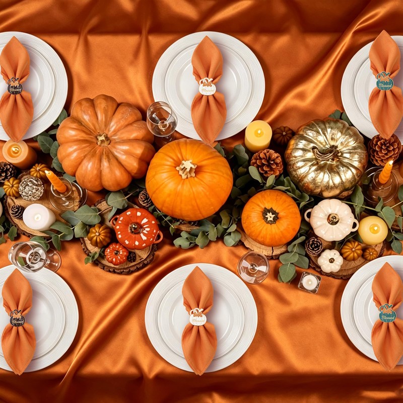 Thanksgiving Pumpkin Gold Napkin Rings Set of 6, Thanksgiving Table