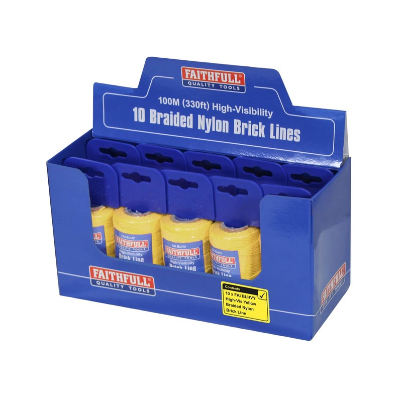 Faithfull FAIBLHVY Hi-Vis Yellow Braided Nylon Brick Line String 100M