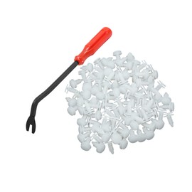 A ABSOPRO 100pcs 8mm White Plastic Rivets Clips Car Door Trim Panel Fender Retainer Fasteners Screws w Remover Removal Tool Item Replacement